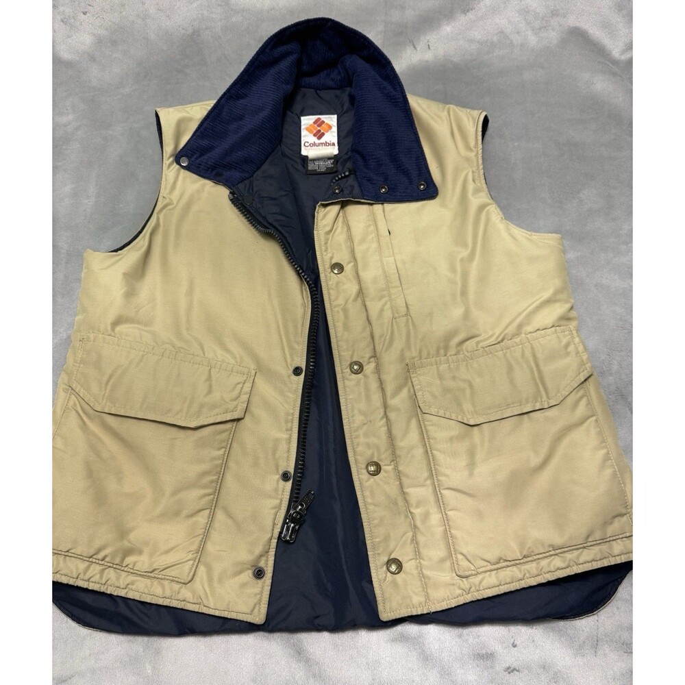 Vintage 80s Columbia Vest Corduroy Collar Zip & Snap Front Mens Large Fishing